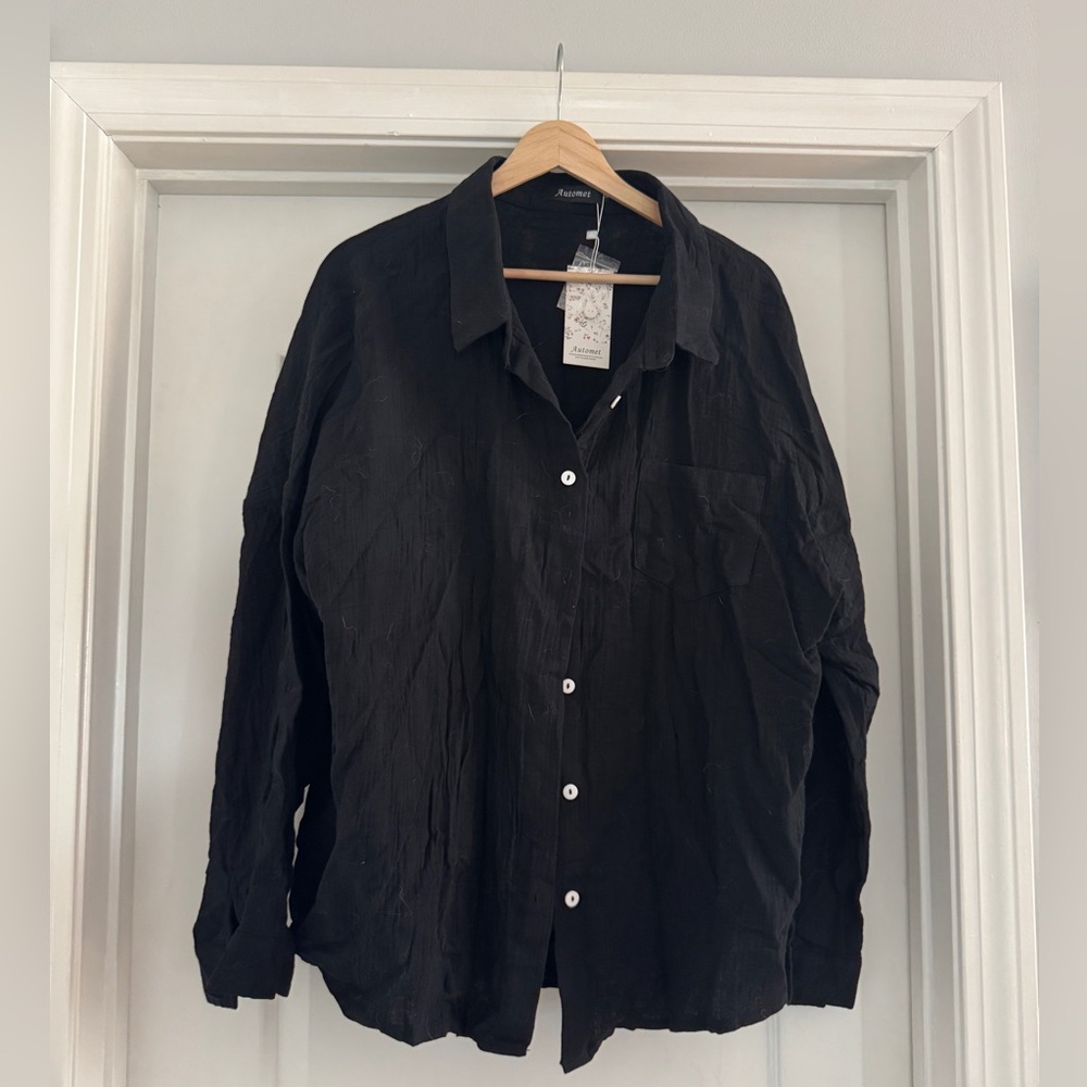Black Button-Up Shirt - Casual Gauzy Linen Look